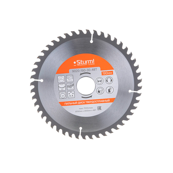 Пильный диск, размер 190х30х48 зубьев, твердосплавные напайки Sturm! 9020-190-30-48Т