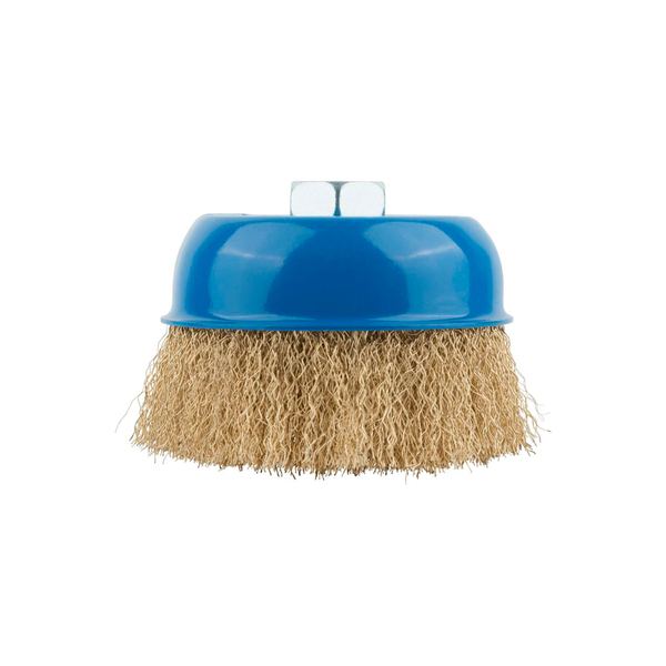 Корщетка, тип "чашка", гайка М14, стальная латунированная волнистая проволока 100 мм МОS