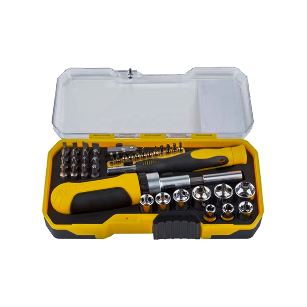 Отвертки реверсивные и для точных работ, набор 41 шт., пластиковый прорезиненный кейс