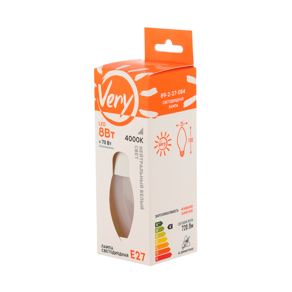 Лампа светодиодная свеча CN, 8 Вт, 4000К, Е27