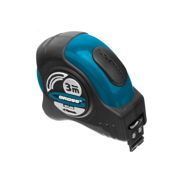 Рулетка "Schlagfest", 3м х 19мм, магн. обрез зацеп, двухст. шкала, нейлон покр. автоматич., GROSS