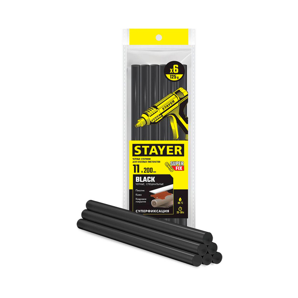 Стержни STAYER "MASTER" для клеевого пистолета, черный по ковролину и коже, 11x200 мм, 6 шт.