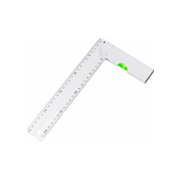 Угольник алюминиевый литой с уровнем, 1 акриловый глазок, двусторонняя разметка в см, 350мм,