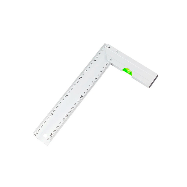 Угольник алюминиевый литой с уровнем, 1 акриловый глазок, двусторонняя разметка в см, 250мм