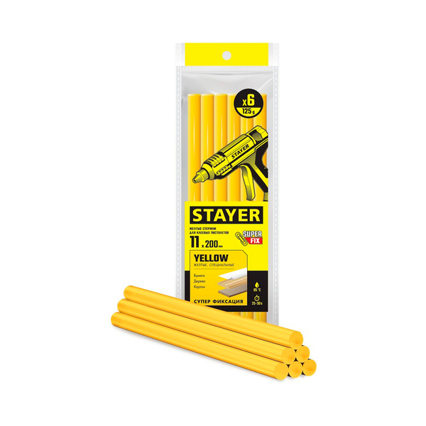 Стержни STAYER "MASTER" для клеевых пистолетов, желтый, по бумаге и дереву 11x200 мм, 6 шт.