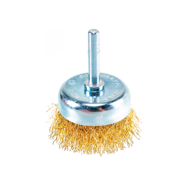 Щетка-крацовка чашечная, со шпилькой, латунированная стальная проволока, 50 мм