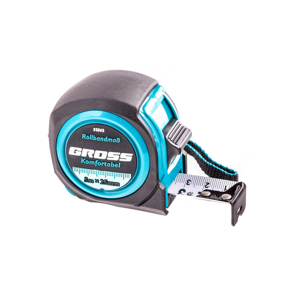 Рулетка "Komfortabel", 5м х 25мм, обрезиненный корпус, GROSS