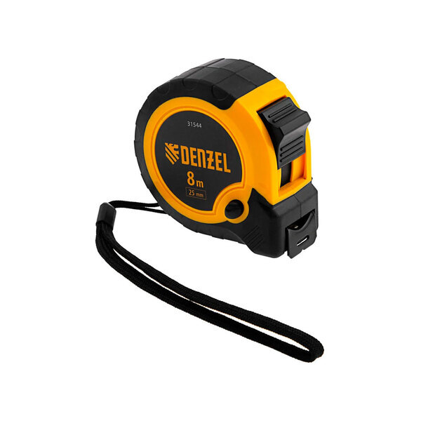 Рулетка 8м х 25мм, двухкомп. корпус, кнопка-пауза,  Denzel