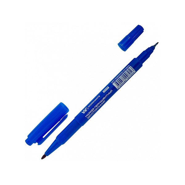 Маркер перманентный, двусторонний, цвет синий, ширина линии 0,5-1 мм