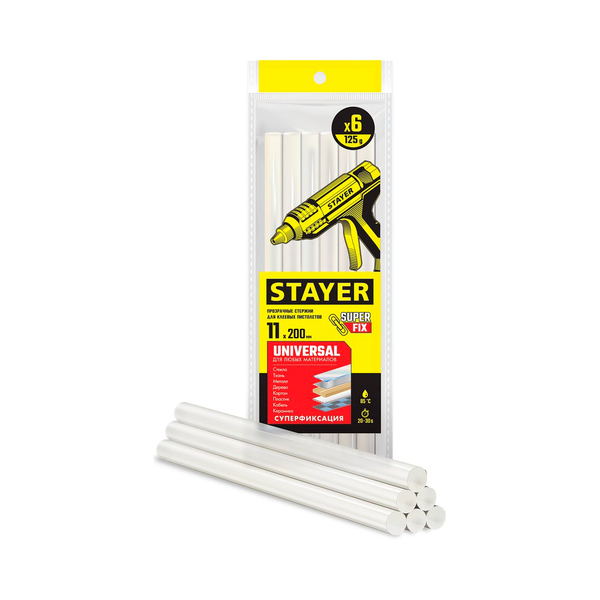 Стержни STAYER "MASTER" для клеевых пистолетов, прозрачные, по стеклу и пластику 11x200 мм, 6 шт.