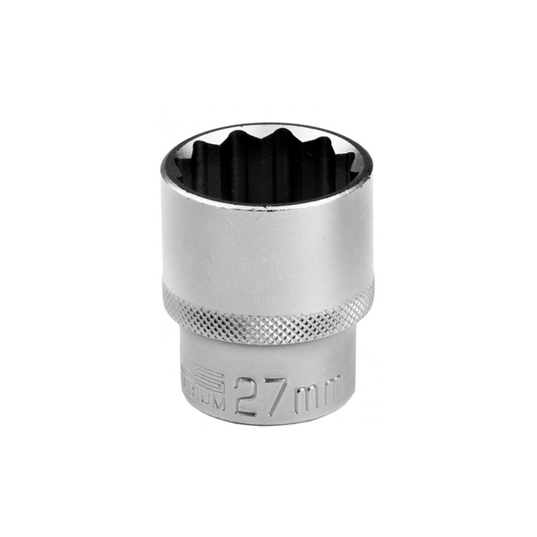 Головка торцевая 27 мм, 12-гранная, CrV, под квадрат 1/2", хромированная, Stels