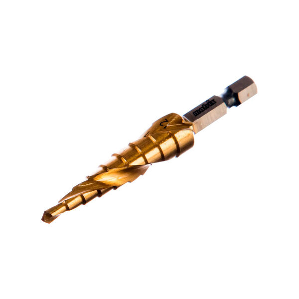 Сверло ступенчатое 4-12 мм, HSS, спирал. проф., шестигр. хвостовик, MATRIX