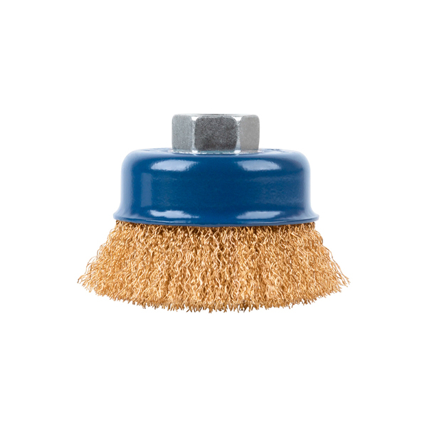 Щетка для УШМ, М14, тип "Чашка" латунированная витая проволока 0,3 мм, 100 мм, блистер, CUTOP Profi