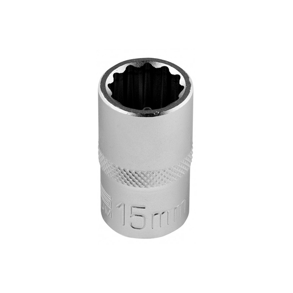 Головка торцевая 15 мм, 12-гранная, CrV, под квадрат 1/2", хромированная, Stels