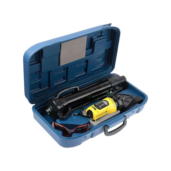 Уровень лазерный самоуспокаивающийся, красные лучи, крест, диапазон 10м, тренога, очки, кейс