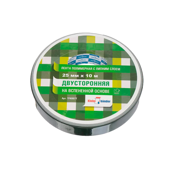 Двусторонняя клейкая лента на вспененной основе 25мм х 10м, Klebebander