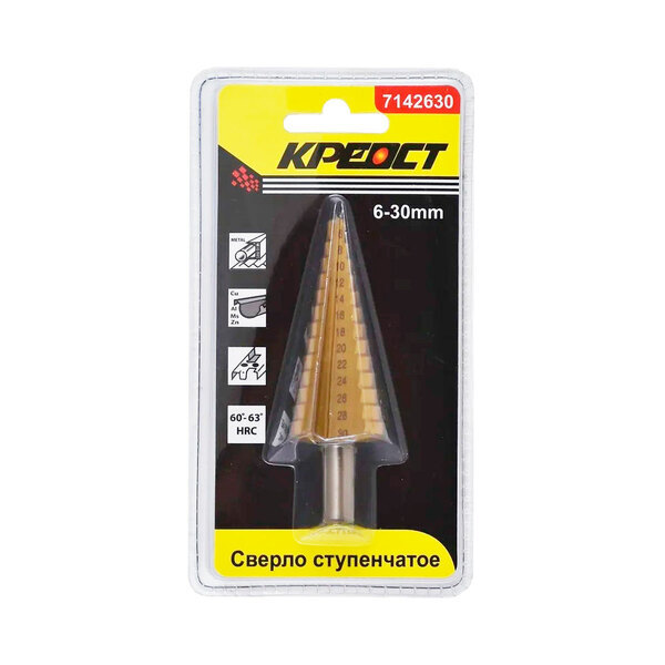 Сверло ступенчатое по металлу 6-30 мм, КРЕОСТ 7142630