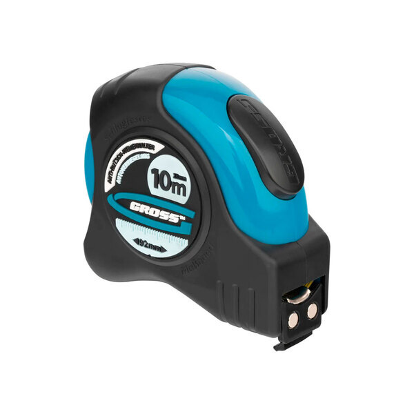 Рулетка "Schlagfest", 10 м х 25 мм, магн. обрез зацеп, двухст. шкала, нейлон покр. автоматич, GROSS