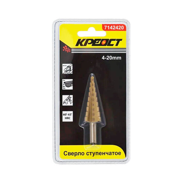 Сверло ступенчатое по металлу 4-20 мм, КРЕОСТ 7142420