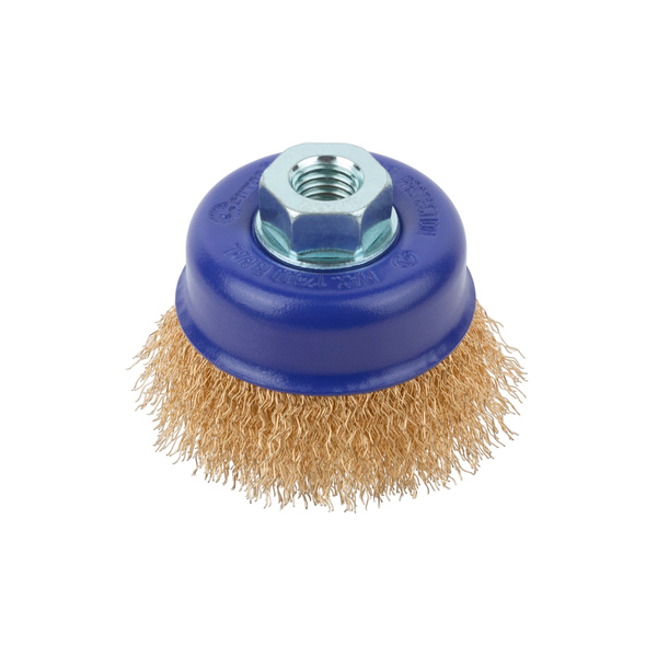 Щетка для УШМ, М14, тип "Чашка" латунированная витая проволока 0,3 мм, 75 мм, блистер, CUTOP Profi