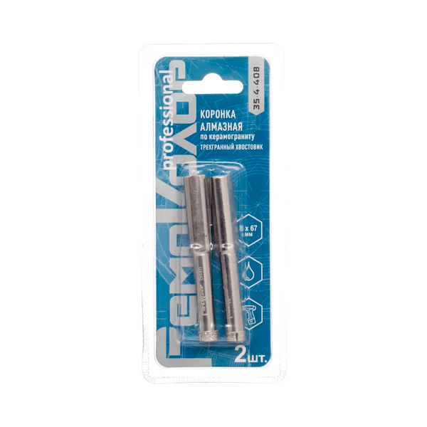 Коронка алмазная по стеклу и керамограниту, 8х67 мм