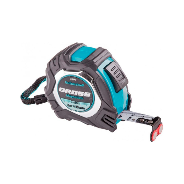 Рулетка "Magnetisch", 5м х 19мм, обрез. корпус, авт. фиксация, нейлон, магн. зацеп, GROSS