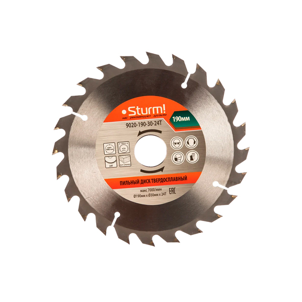 Пильный диск, размер 190х30х24 зуба, твердосплавные напайки Sturm! 9020-190-30-24Т