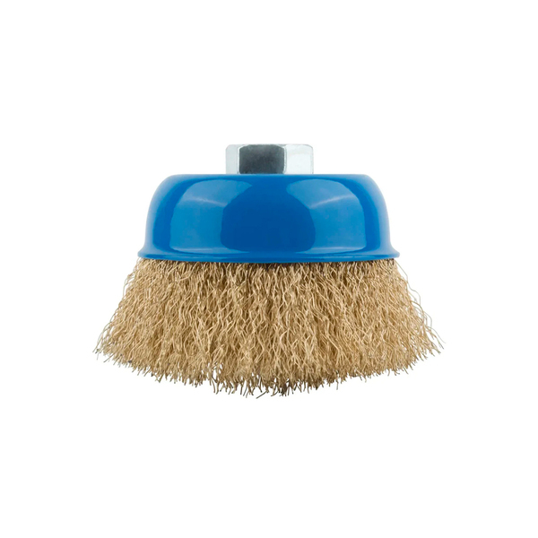 Корщетка, тип "чашка", гайка М14, стальная латунированная волнистая проволока 75 мм МОS