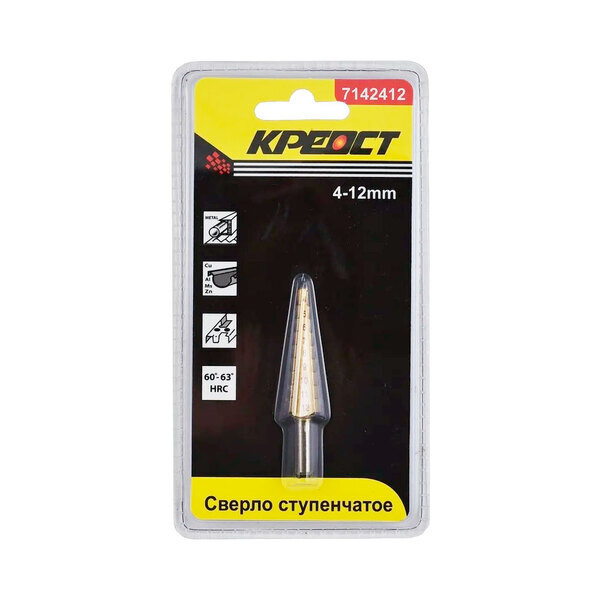 Сверло КРЕОСТ ступенчатое по металлу 4-12 мм, 7142412