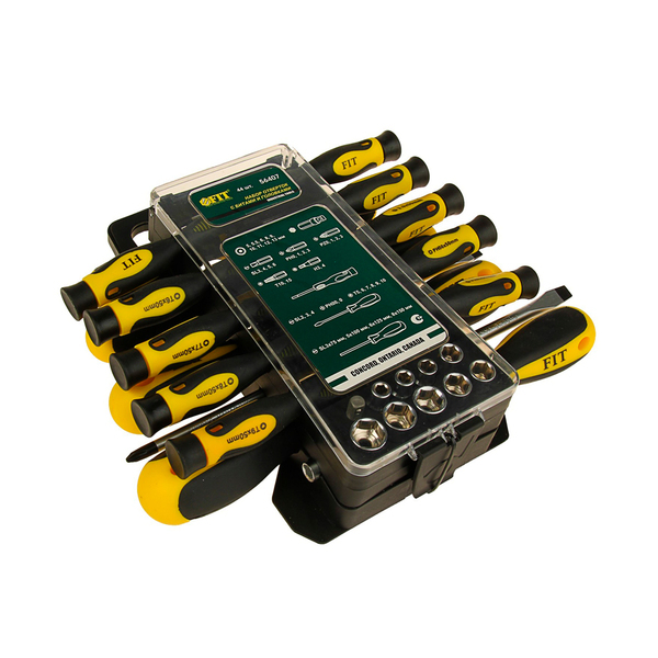 Отвертки и биты CrV, набор 44 шт., пластиковый футляр FIT