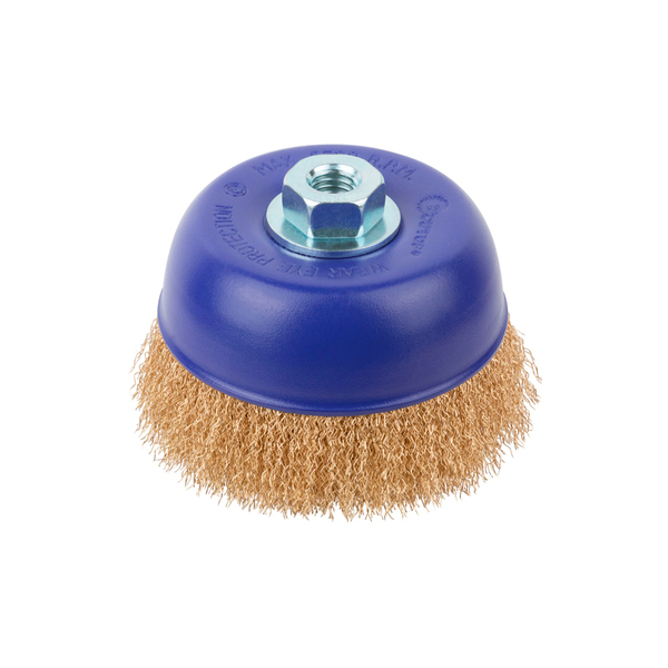 Щетка для УШМ, М14, тип "Чашка" латунированная витая проволока 0,3 мм, 125 мм, блистер, CUTOP Profi