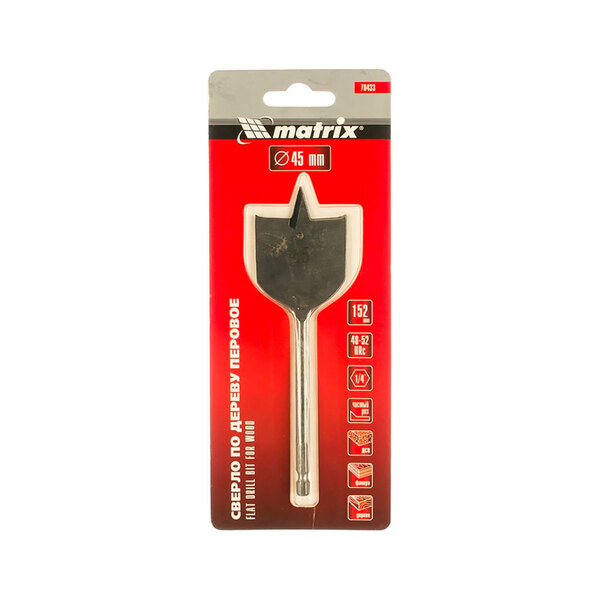 Сверло по дереву перовое, 45 мм 6-гранный хвостовик, MATRIX