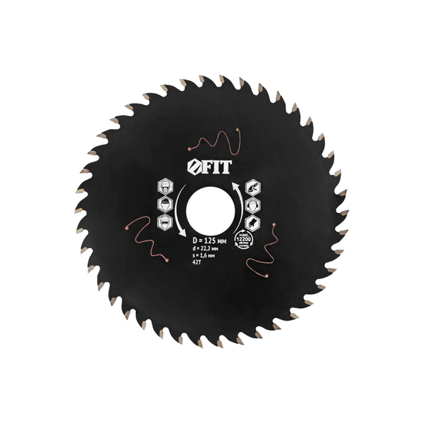 Диск пильный по дереву, посадочный диаметр 22.2 мм, 42 зуба с карбидными вставками 125 мм, FIT