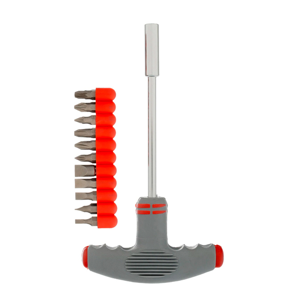 Отвертка с Т-образной эргономичной ручкой и набором бит, 11 шт.,CrV, Matrix