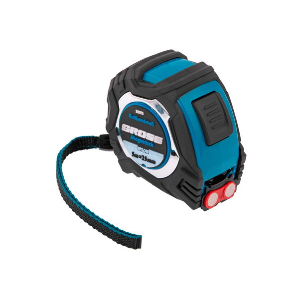 Рулетка "Magnetisch", 5м х 25мм, обрезин. корпус, авт. фиксация, нейлон. покр. магн. зацеп, GROSS