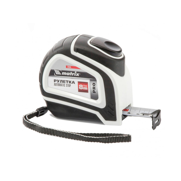 Рулетка Autostop, 8м х 25мм, двухкомпонентный корпус, автоматическая фиксация, PRO, Matrix