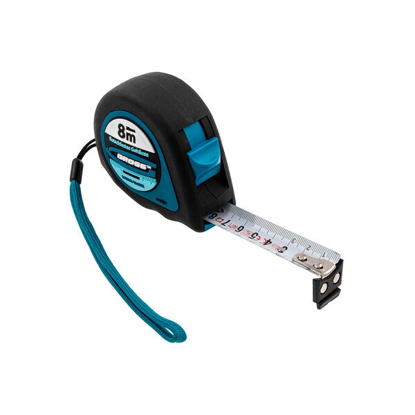 Рулетка 8м х 25 мм, магнитный обрезиненный зацеп, Gross