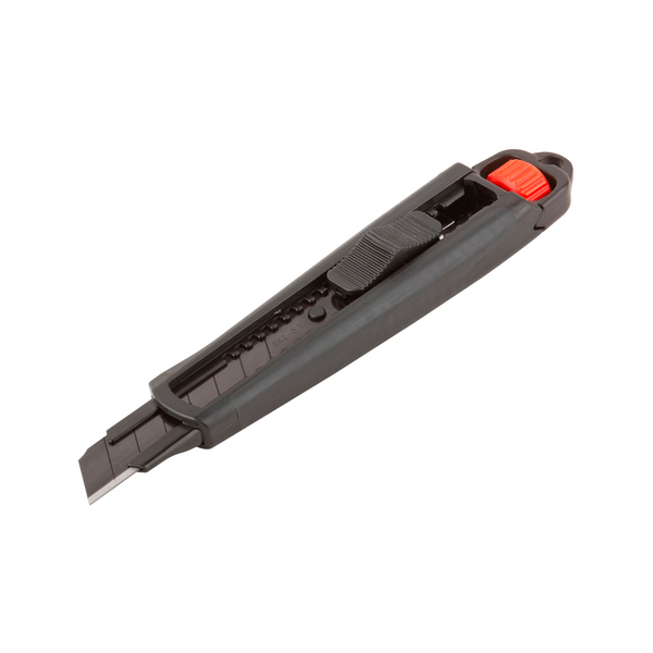 Нож технический 18 мм усиленный прорезиненный, дополнит.пластиковый прижим, черный Профи FIT